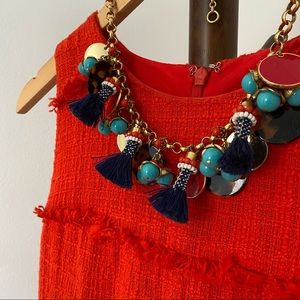 J.Crew Firey Red Tweed Dress w Fringe